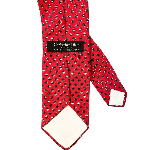 Christian Dior Red‎ Geometric Print 100% Silk Tie - Picture 2 of 2